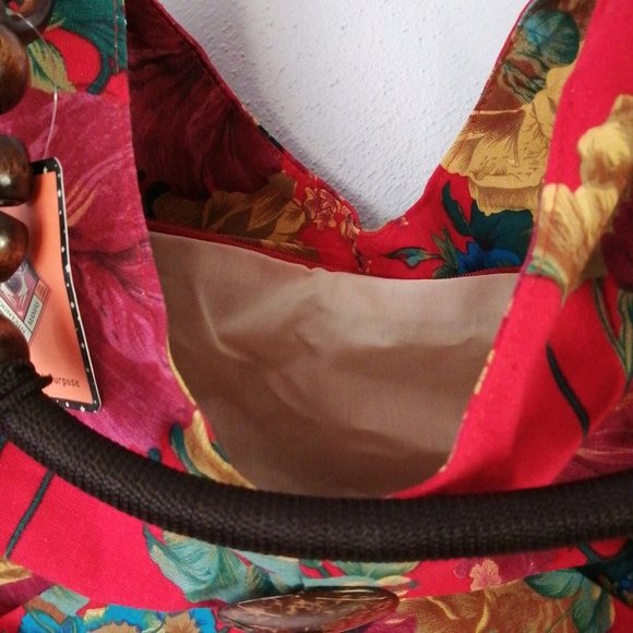 Mountain Mamas‎ Womens Handbag Multicolor Floral Fabric Zip Double Straps L NEW - Picture 4 of 8